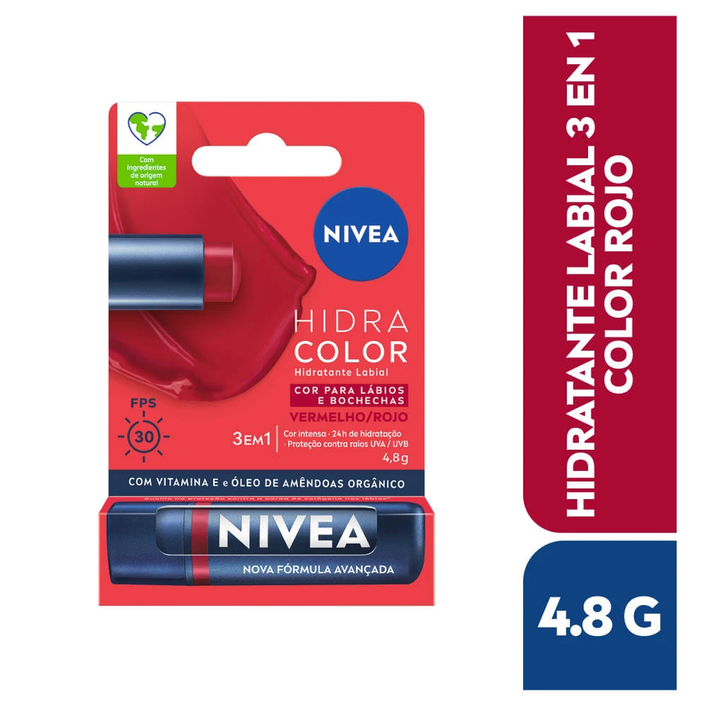 Bálsamo Labial 3 En 1 Tono Rojo 4.8gr Nivea