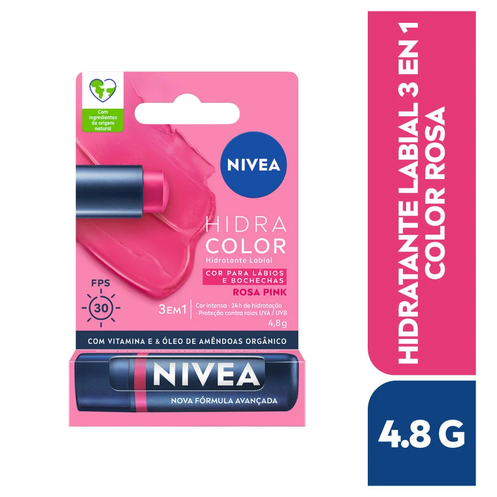 BÁLSAMO LABIAL NIVEA 3 EN 1 NIVEA TONO ROSA 4.8 GR
