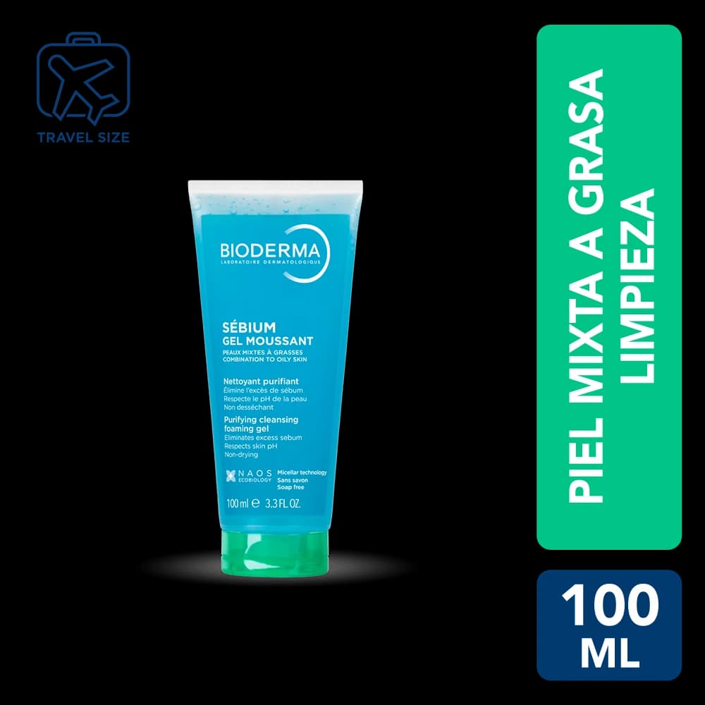 Gel Limpiador Sebium Gel Moussant 100ml Travel Size Bioderma