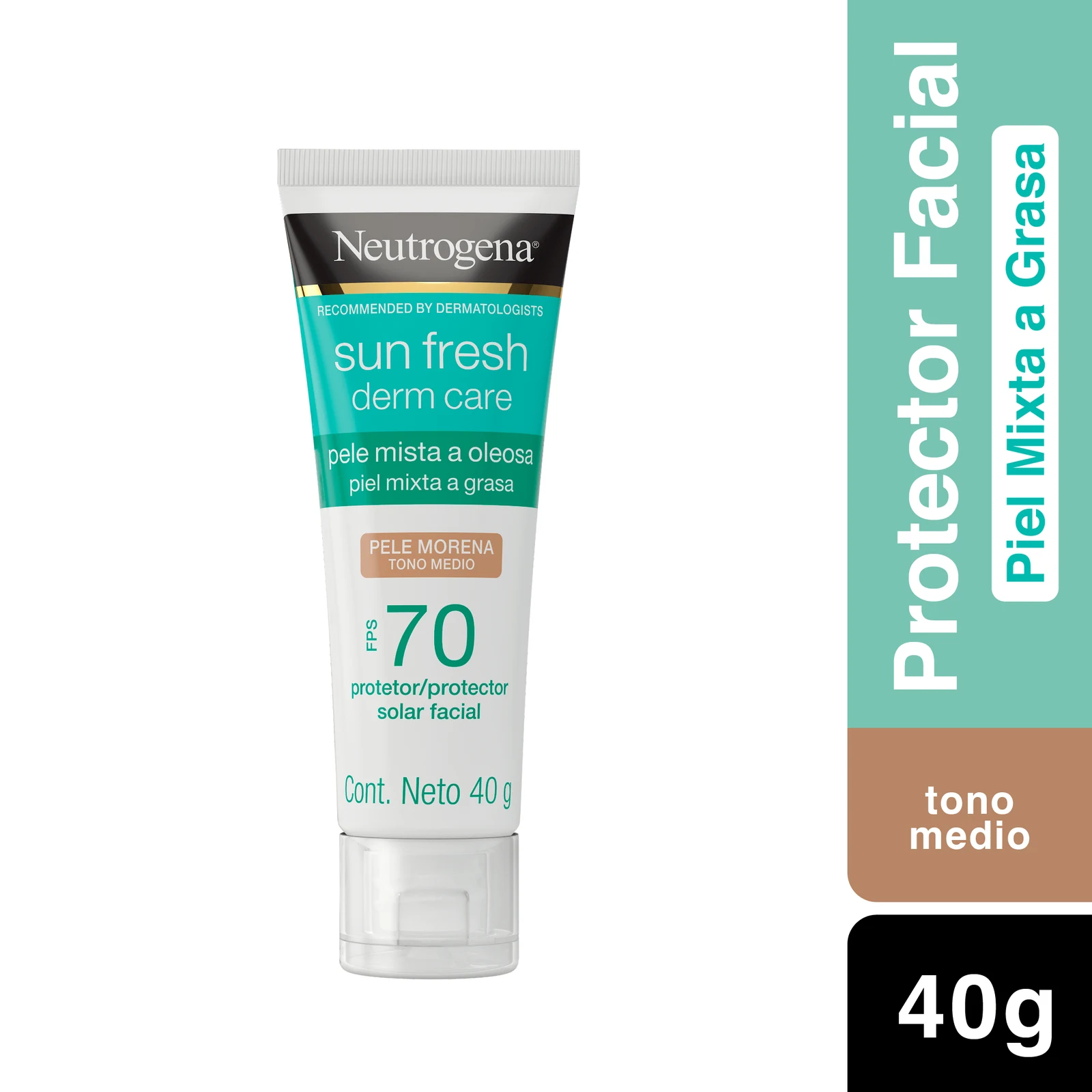 Protector Solar Facial Sun fresh Derm care Tono medio FPS 70 40g Neutrogena