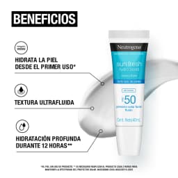 Protector Solar Facial Sun Fresh Hydro Boost Ácido Hialurónico Sin Color FPS 50 40ml Neutrogena 4