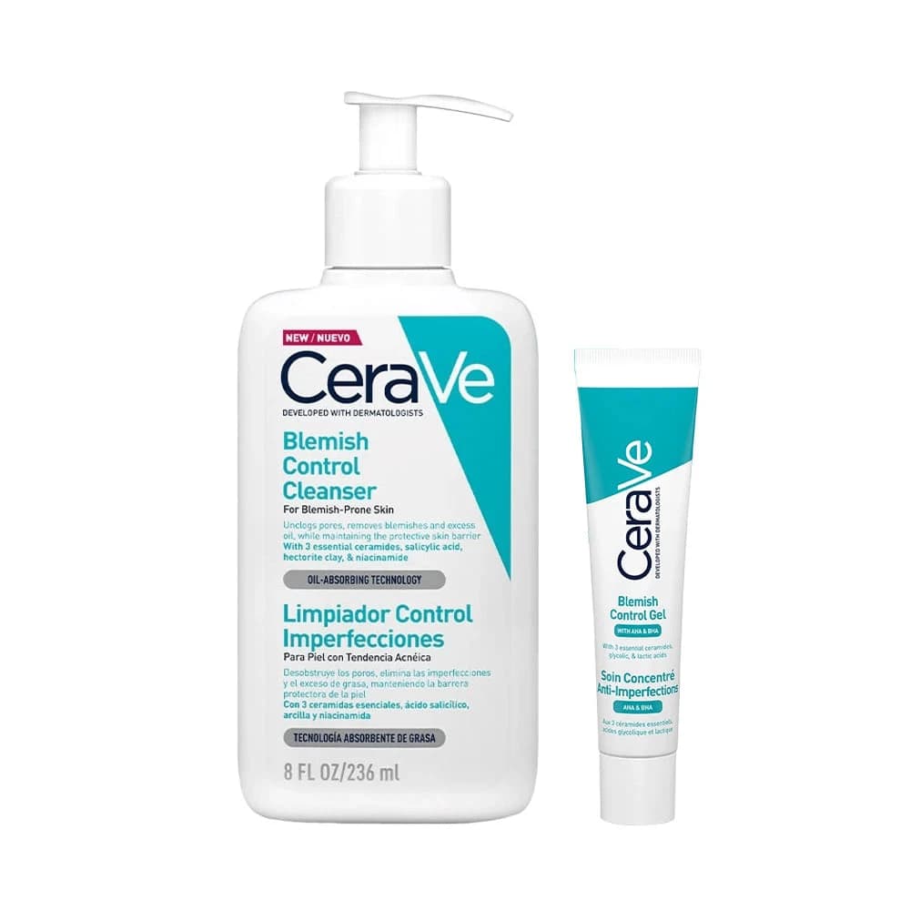 Set Limpiador Cerave Blemish Control Cleanser 236ml + Tratamiento Cerave Gel Control Imperfecciones 40ml