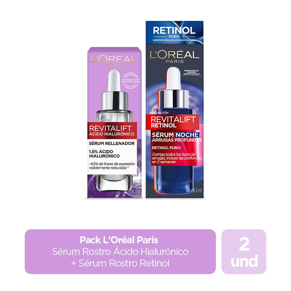 Set Sérum L'Oreal Paris Revitalift Hyaluro Expert 30ml + Sérum Dermoloreal Retinol Revitalif 30ml